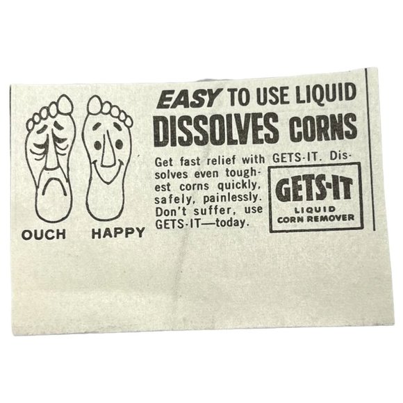 Mini Vintage Print Ad Gets It Liquid Corn Remover Foot Pain 1960s Dissolves - Picture 1 of 4